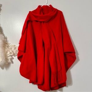 Capchatex Alpaca Wool Poncho Red Cape Shawl Wrap | Boho Festival Layer